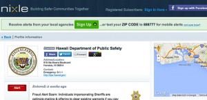 Screen shot of the Department of Public Safety's Nixle alert page.
