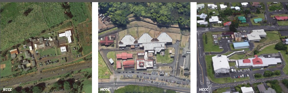 Aerial images of Kauai Maui and Hilo Community Correctional Centers